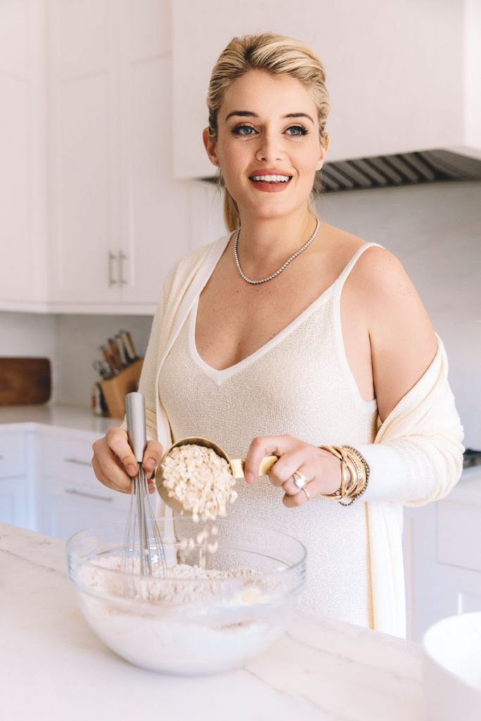 Daphne Oz enjoys preparing family- friendly dishes such as the gluten-free banana oat pancakes from her new cookbook, Eat Your Heart Out. Photo by Nick Mele