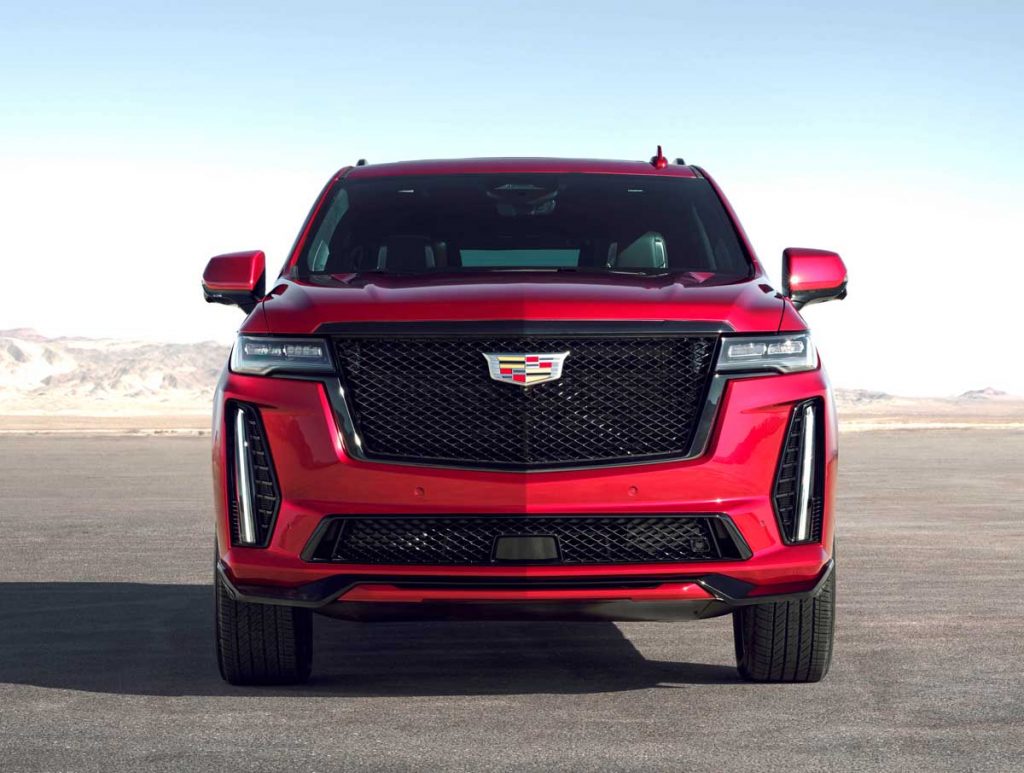 The 2023 Cadillac Escalade will be the first SUV to don the high-performance V-Series badge.  Preproduction models shown.  Actual production model will vary.  Escalade-V availability will be announced spring 2022.
