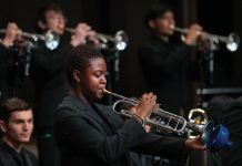 The Alexander W. Dreyfoos School of the Arts band performs at the Rose Theater at the twenty-ninth annual Essentially Ellington High School Jazz Band Competition and Festival. Photo by Gilberto Tadday/Jazz at Lincoln Center.