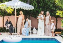 Rebecca Bell Rogers (aka Nan), Lilly Sisto, Rebecca Sisto, Alexandra Sisto Daniel with baby Sawyer and 4-year-old Wilder, and Laing Rogers. Photo by Nick Mele; Shot on location at the Cabana Bungalow, The Colony Hotel, Palm Beach