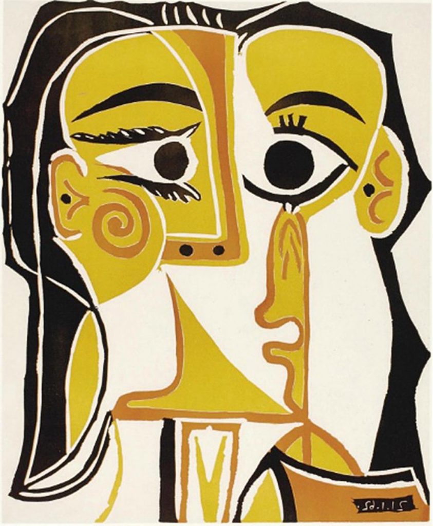 Tête de Femme (Head of a Woman-Jacqueline) linocut by Pablo Picasso. © Estate of Pablo Picasso _ Artists Rights Society (ARS), New York. Courtesy Kahan Gallery.