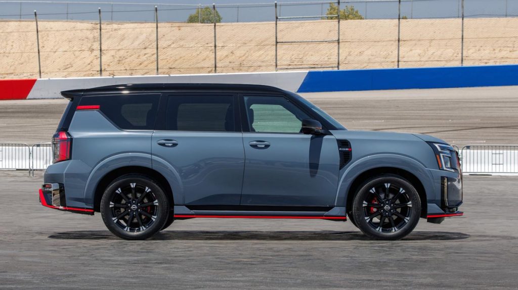 The NISMO-exclusive 22-inch rims are fashioned of featherweight forged alloy and wrapped in Bridgestone Alenza Sport all-season tires. Photo courtesy of Nissan