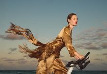 Ferragamo overshirt, trousers, slides. Photo by Alberto Gonzalez