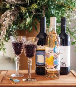 The hosts served wines from Manousakis Winery in Crete, Greece, to complement the meal. Photo by Jerry Rabinowitz